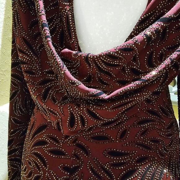 Windsor Burgundy Velvet Jeweled Mini Dress M Cowl Back Bodycon Holiday Party - Picture 8 of 13